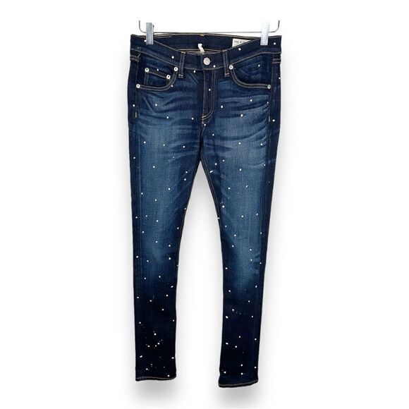 Rag & Bone Dark Wash Mid-rise‎ Splatter Paint Anfield Skinny Jeans 28 - Picture 1 of 13